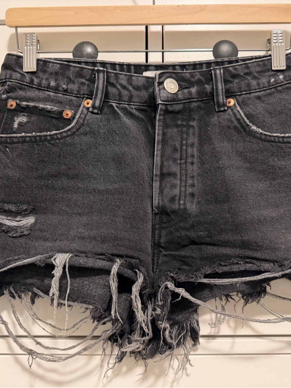 Zara Washed Black Distressed Denim Shorts